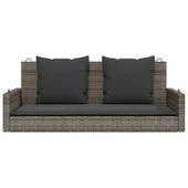 Пейка-люлка с възглавници, сива, 119x56x48 см, полиратан - VL365631 - Thumbnail 4