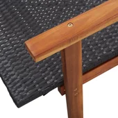 Шезлонг, полиратан и акация масив, черен - Thumbnail 7