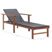 Шезлонг, полиратан и акация масив, черен - Thumbnail 9