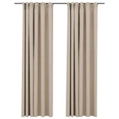 Затъмняващи завеси с куки имитация лен 2 бр. бежови 140x245 см - Thumbnail 1