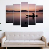 Силует на рибар в езеро - картина пано за стена - Thumbnail 3