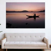 Силует на рибар в езеро - картина пано за стена - Thumbnail 1