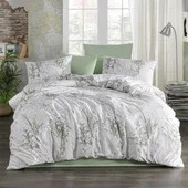 Единичен спален комплект 3 части 100% памук Зелени цветя ZAMBAK - Thumbnail 1