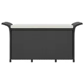 Градинска пейка с възглавница, черна, 116x46x57 см, полиратан - VL363417 - Thumbnail 4