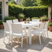 Градински стол без подлакътници бял Zeugma Rattan MEVSIM - Thumbnail 3