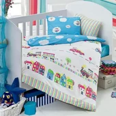 Спален комплект за бебе 4 части 100% памук Влакче ZAMBAK - Thumbnail 1