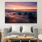 Крайбрежие с кораб в далечината - картина пано за стена - Thumbnail 1