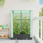 Повдигната леха с покривало, 80x40x123 см - Черен ратанов сандък - Thumbnail 3