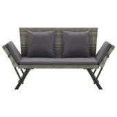 Градинска пейка с възглавници, 176 см, сива, полиратан - Thumbnail 2