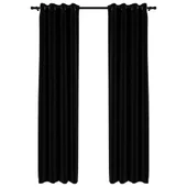 Затъмняващи завеси имитация лен с отвори 2 бр. черни 140x245 см - Thumbnail 1