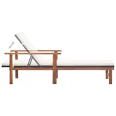 Шезлонг с възглавница, полиратан и акация масив, черен - Thumbnail 6