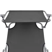 Сгъваем шезлонг с козирка, сив, алуминий - Thumbnail 6