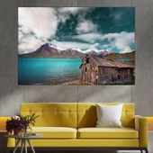 Порутена къща на брега на езерото - картина пано за стена - Thumbnail 1
