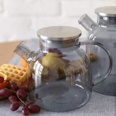 Стъклен чайник с метални цедка и капак 1 л - Thumbnail 1