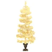 Усукана коледна елха със саксия и LED, бяла, 120 см, PVC - Thumbnail 2