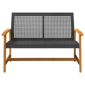 Градинска пейка черна 112 см полиратан и акациево дърво - VL367598 - Thumbnail 4