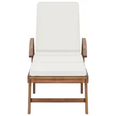 Шезлонг с шалте, тиково дърво масив, кремав - Thumbnail 2