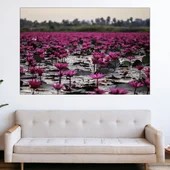 Червени лотоси във водата - картина пано за стена - Thumbnail 1