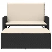 Градинска пейка с възглавници и табуретка, черна, полиратан - VL368407 - Thumbnail 5