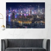 Нощен изглед на Хонг Конг - картина пано за стена - Thumbnail 1
