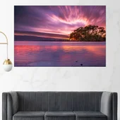 Ефектен залез над езеро - картина пано за стена - Thumbnail 1