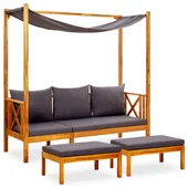Градинска пейка 180 см със сенник и табуретки, акация масив - Thumbnail 1