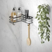 Ъглова Г-образна етажерка за баня черна U-FIX LAVA METALTEX - Thumbnail 2