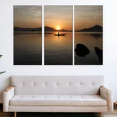 Рибар с лодка по залез 2 - картина пано за стена - Thumbnail 2