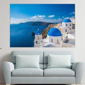Синя църква в Санторини - картина пано за стена - Thumbnail 1