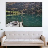 Алпите - лодка в езерото - картина пано за стена - Thumbnail 1