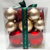 Коледни топки Ø5/6/8/10 см Празнично червено/бронз 29 бр. - Thumbnail 1
