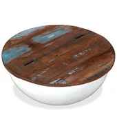 Маса за кафе, регенерирано дърво масив, бяла, форма на купа - Thumbnail 2