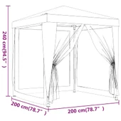 Шатра за партита с 4 мрежести стени, 2x2 м, бяла - Thumbnail 7