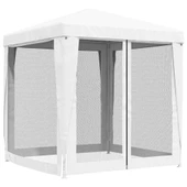 Шатра за партита с 4 мрежести стени, 2x2 м, бяла - Thumbnail 4