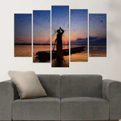 Рибар с мрежа по залез - картина пано за стена - Thumbnail 3
