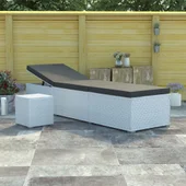 Шезлонг с шалте и маса за чай, бял полиратан - Thumbnail 12