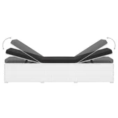 Шезлонг с шалте и маса за чай, бял полиратан - Thumbnail 7