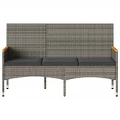 Градинска пейка 3-местна с възглавници сив полиратан - VL365442 - Thumbnail 4