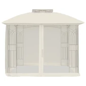 Шатра двоен покрив и мрежести стени кремав 2,94x2,94 м стомана - Thumbnail 3