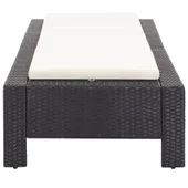 Шезлонг с шалте, черен полиратан - Thumbnail 6