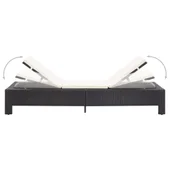 Шезлонг с шалте, черен полиратан - Thumbnail 4