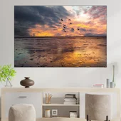Залез и птици над водата - картина пано за стена - Thumbnail 1