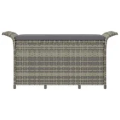 Градинска пейка с възглавница, сива, 116x46x57 см, полиратан - VL363418 - Thumbnail 4