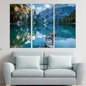 Лодка в планинско езеро - картина пано за стена - Thumbnail 2