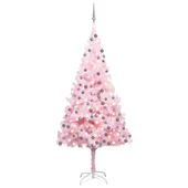 Розова изкуствена коледна елха с LED и топки 240 см, PVC - Thumbnail 1