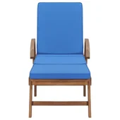 Шезлонг с шалте, тиково дърво масив, син - Thumbnail 2