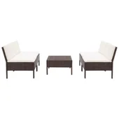 Градински комплект с възглавници, 5 части, кафяв полиратан - Thumbnail 2