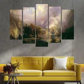 Живопис на езеро в планината - картина пано за стена - Thumbnail 3