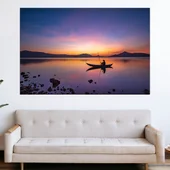 Рибар с лодка по залез - картина пано за стена - Thumbnail 1