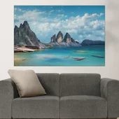 Пейзаж на езеро и скали - картина пано за стена - Thumbnail 1